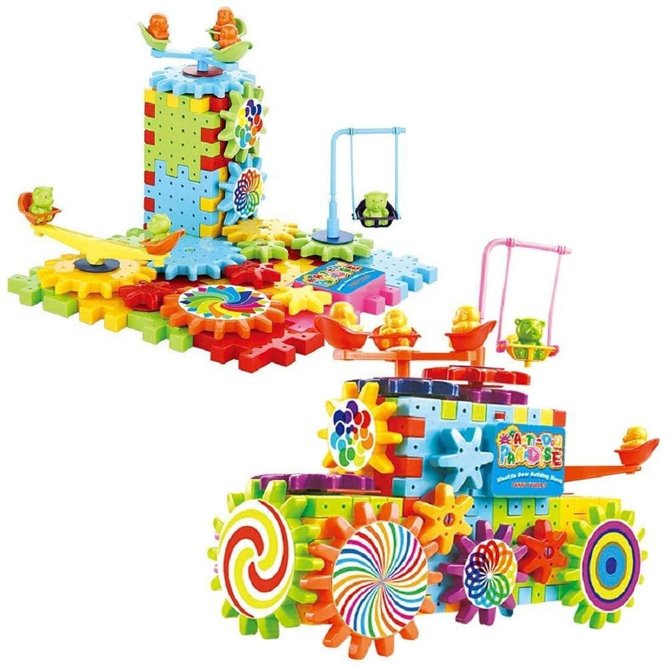 Battery Operated 81pcs Rotating Building Blocks with Gears for STEM Learning